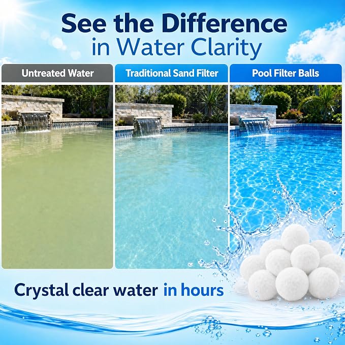 3.6 LBs Pool Filter Balls for Sand Filter, Reusable Pool Sand Filter Balls, Eco-Friendly Pool Filter Media Balls for Swimming Pool, Aquarium Tank (Equals 120 LBs Pool Filter Sand, White)