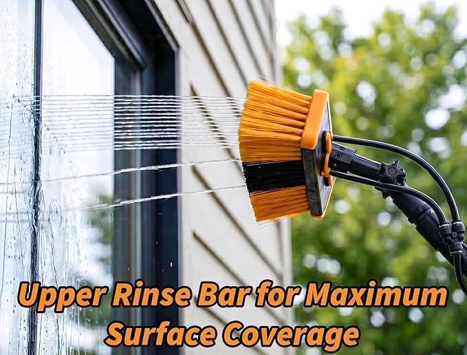 5-18 ft Water Fed Pole Window Cleaning System // Professional Telescopic Solar Panel Cleaning Equipment // Water Fed Brush with Upper Rinse Bar, 10" Squeegee, Water Filter, Soap Dispenser & Water Hose