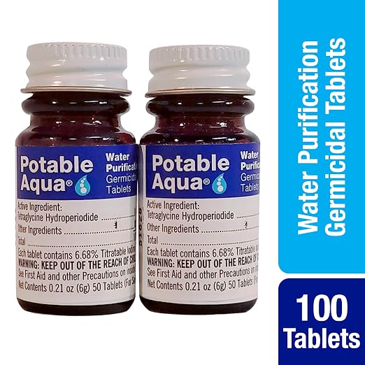 Potable Aqua Chlorine Dioxide Water Purification Tablets - 30 Count & Two 50ct Bottles