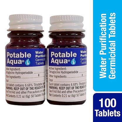 Potable Aqua Chlorine Dioxide Water Purification Tablets - 30 Count & Two 50ct Bottles