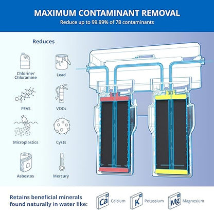 Aquasana Under Sink Water Filter | 2-Stage Filtration | Reduces up to 99.99% of PFAS, Lead, Chlorine, Cysts, & More | Under Counter Drinking Water Filter | Chrome Faucet | AQ-6200-CHR