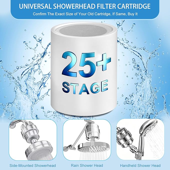 Shower Filter Replacement Cartridge for Hard Water, 25+ Stages Efficient Showerhead Filter Cartridges, High Output Universal Shower Water Filters To Remove Heave Metals, Reduces Chlorine & Toxins
