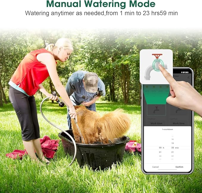 Smart Water Sprinkler Timer with 2 Outlets (2 Zone Smart Water Timer Dark Gray-Brass Inlet & Brass Outlet)
