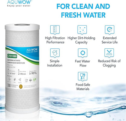 CTO10BB 5 Micron 4.5" x 10" Carbon Block Water Filter Set – Replacement Cartridges for Whole House and Under Sink Systems, Universal Standard Size (1, 10 x 4.5)