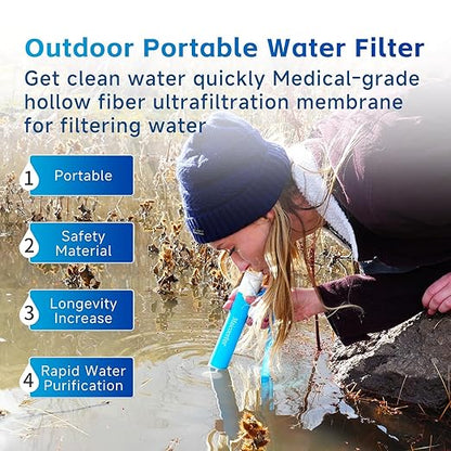 Straw Water Filter, Portable Water Purifier, Gravity Water Filter Filtration System, Straw Water Purification System, Outdoor Emergency and Survival Gear for Hiking, Camping Accessories and Travel