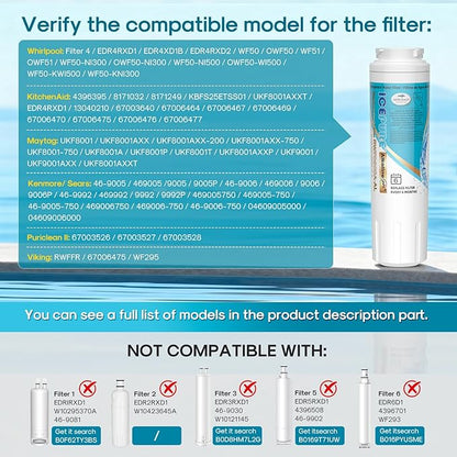 ICEPURE Alkaline UKF8001 Refrigerator Water Filter Replacement for Whirlpool EDR4RXD1, EveryDrop Filter 4, Maytag UKF8001, 4396395, UKF8001P, UKF8001AXX, RFC0900A, UKF8001AXX-200, Enhances PH, 2Pack