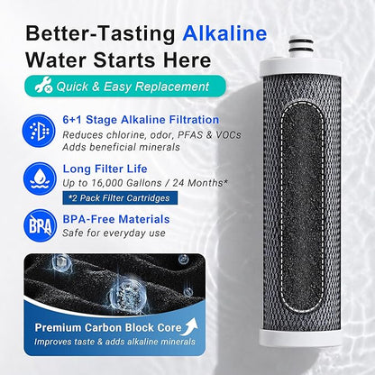 LCF Replacement Filter, Compatible with LCF-CF-01-ALK, Waterdrop Filter Replacement for WD-CTF-04 System, Replaces WD-CFF-02, 6+1-Stage, 𝐒𝐢𝐥𝐯𝐞𝐫 𝐈𝐨𝐧𝐬 Enhanced, 16,000 Gallons, 2-Pack