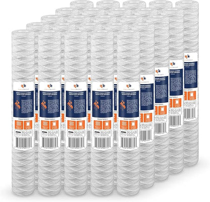 Aquaboon 5 Micron 20 x 2.5 Whole House String Wound Water Filter Replacement Cartridge for Well Water Filtration Compatible with WP5BB20P, 25-Pack