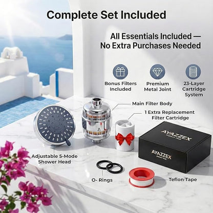 Filtered Shower Head – Water Softener – Shower Head With Filters for Hard Water – 5 Modes High Pressure Showerhead – 1-Min Install – Reduces Chlorine & Heavy Metals – 1 Bonus Shower Filter