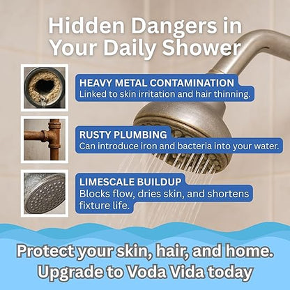 15-Stage Shower Filter for Hard Water | Universal High-Output Cartridge | Removes Chlorine, Heavy Metals for Softer Skin and Hair (15 Stage Shower Filter - Gold)