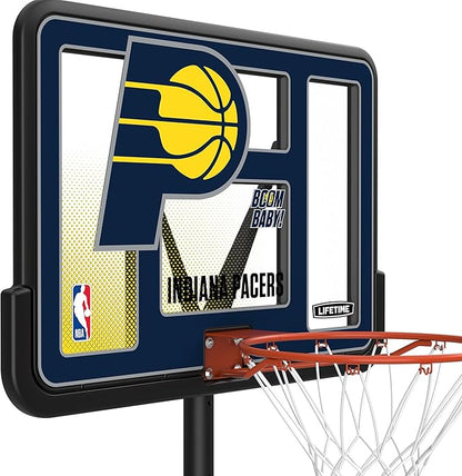 Lifetime NBA Indiana Pacers Portable Basketball Hoop, Adjustable Height 7.5-10 Ft, 44 Inch Shatterproof Fusion Backboard, Base with Wheels