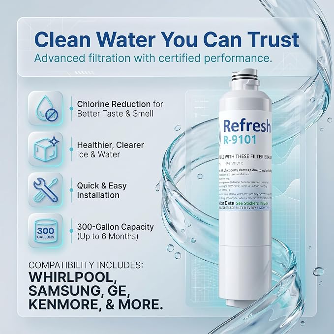 Refresh R-9101 Refrigerator Water Filter Replacement for Samsung DA29-00020A, DA29-00020B, HAF-CIN/EXP, NSF/ANSI 42, 6-Month 300 Gallon Filter (1 Pack, Standard)