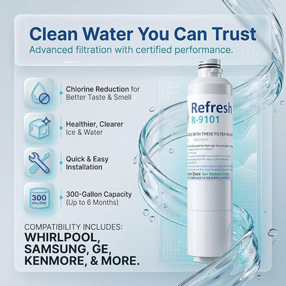 Refresh R-9101 Refrigerator Water Filter Replacement for Samsung DA29-00020A, DA29-00020B, HAF-CIN/EXP, NSF/ANSI 42, 6-Month 300 Gallon Filter (1 Pack, Standard)