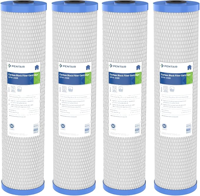 Pentair Pentek EPM-20BB Big Blue Carbon Water Filter, Whole House Modified Epsilon Carbon Block Filter Cartridge with Bonded Powered Activated Carbon (PAC) Filter, 20” x 4.5”, 10 Micron, Pack of 4