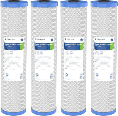 Pentair Pentek EPM-20BB Big Blue Carbon Water Filter, Whole House Modified Epsilon Carbon Block Filter Cartridge with Bonded Powered Activated Carbon (PAC) Filter, 20” x 4.5”, 10 Micron, Pack of 4
