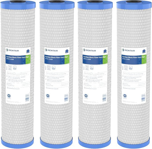 Pentair Pentek EPM-20BB Big Blue Carbon Water Filter, Whole House Modified Epsilon Carbon Block Filter Cartridge with Bonded Powered Activated Carbon (PAC) Filter, 20” x 4.5”, 10 Micron, Pack of 4