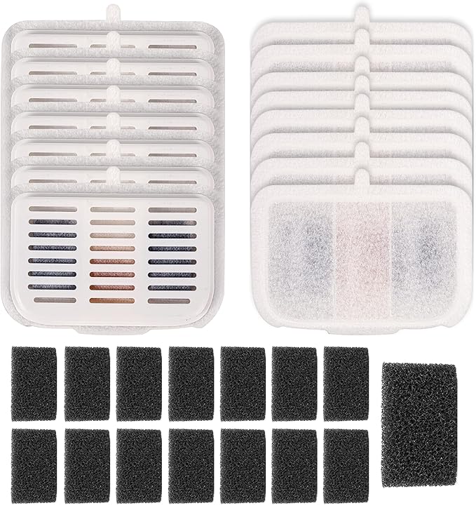 15-Pack Filter Unit Rect Set for PET-KIT Fits EVERSWEET MAX Cordless Water Fountain Filter Replacement for 105 fl oz/3L Automatic Cat Fountain, Replacement Filters & Foam Pump Filters