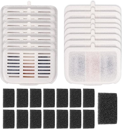 15-Pack Filter Unit Rect Set for PET-KIT Fits EVERSWEET MAX Cordless Water Fountain Filter Replacement for 105 fl oz/3L Automatic Cat Fountain, Replacement Filters & Foam Pump Filters