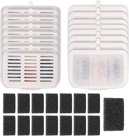 15-Pack Filter Unit Rect Set for PET-KIT Fits EVERSWEET MAX Cordless Water Fountain Filter Replacement for 105 fl oz/3L Automatic Cat Fountain, Replacement Filters & Foam Pump Filters