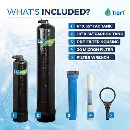 Tier1 Salt-Free Descaler & Chlorine Filter | 3-in-1 TAC Conditioner | 450,000 Gallon Capacity | Carbon Chlorine Reduction & Sediment Pre-Filter System | Scale Prevention Water Softener Alternative