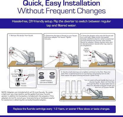 Crystal Quest Countertop Water Filter System – 8-Stage Triple Fluoride Plus Filtration for Kitchen Faucets, Removes Chlorine, Heavy Metals & VOCs, Long-Lasting 10,000-Gallon Faucet Filter