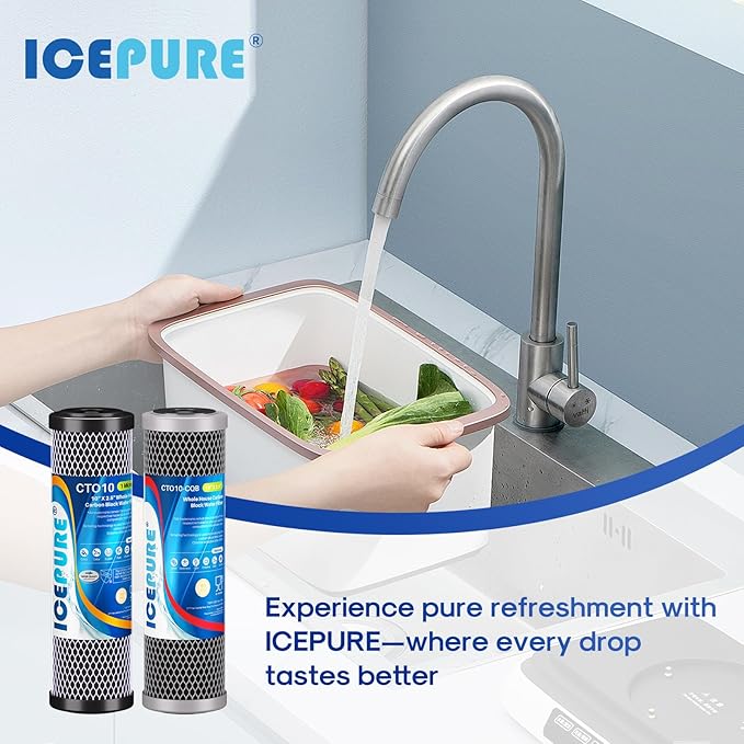 ICEPURE 2.5"x 10" Whole House CTO Carbon Water Filter Combo Kit, 10 Inch Carbon Block Cartridge and Upgraded Coconut Shell Activated Carbon Lead Remove Filter Replacement for WFPFC9001, SCWH-5, 1PACK