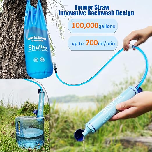 6L Gravity Fed Water Filtration System with Adjustable Tree Strap | 1.5 Gal Large Gravity Bag with Filter Straw, Water Purifier Survival for Travel, Backpacking, and Emergency Preparedness (6L)