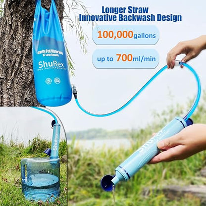 6L Gravity Fed Water Filtration System with Adjustable Tree Strap | 1.5 Gal Large Gravity Bag with Filter Straw, Water Purifier Survival for Travel, Backpacking, and Emergency Preparedness (6L)