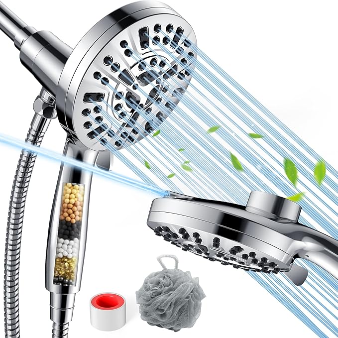Filtered Shower Heads With Handheld Spray Combo,High Pressure 10 Spray Modes Rainfall Shower Wand,Flow Switch,Magnetic System,Detachable Shower Head With 62''Hose (Chrome)