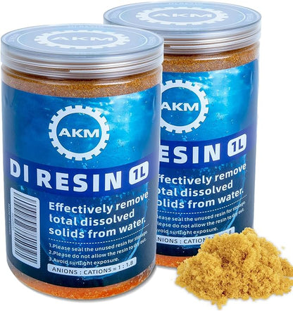 AKM Mixed Bed Deionized Di Resin Filter Fill, for Car Wash System, Aquarium Filters, Deionized Water,DI Resin Filter Cartridge Refill,1L x 2