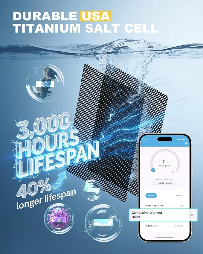 WiFi Salt Chlorine Generator, Westaho Hot Tub Salt Water Conversion Kit with USA Titanium Salt Cell, APP Monitoring & Real-Time Salt Alerts, for Swim Spas Up to 2,200 Gallons
