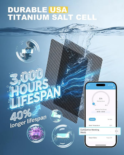 WiFi Salt Chlorine Generator, Westaho Hot Tub Salt Water Conversion Kit with USA Titanium Salt Cell, APP Monitoring & Real-Time Salt Alerts, for Swim Spas Up to 2,200 Gallons