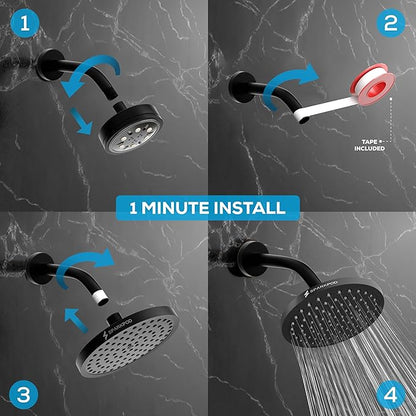 SparkPod Shower Head - High Pressure Rain - Premium Quality Luxury Design - Easy Clean Adjustable Replacement for Your Bathroom Shower Heads (Midnight Black Matte, 8 Inch Round)