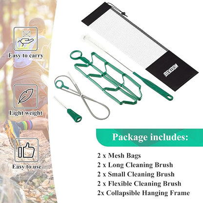 Feekoon Reservoirs Backpack Accessories Hydration Bladder Cleaning Kit with Flexible Long Brush for Hose, Small Bite Valve and Big Brush, Drying Collapsible Bladder Frame, Carrying Pouch