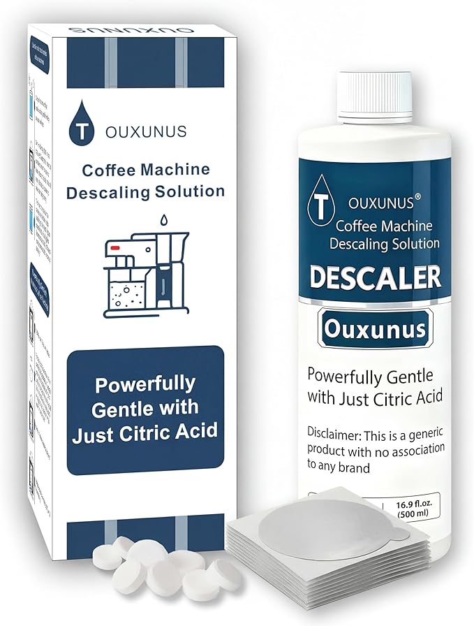 Descaling Solution Kit Compatible with Nespresso Vertuo Coffee Machines, 16.9 fl Oz Descaler (4 Uses), 8 Cleaning Tablets & 8 Aluminum Foil Lids, Complete Maintenance Set (1)