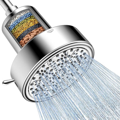 FEELSO Filtered Shower Head, High Pressure 6 Spray Modes Shower Head with Filters for Hard Water Remove Chlorine, Improves Skin & Hair, Rain Showerhead with One-Click Filter Change Design
