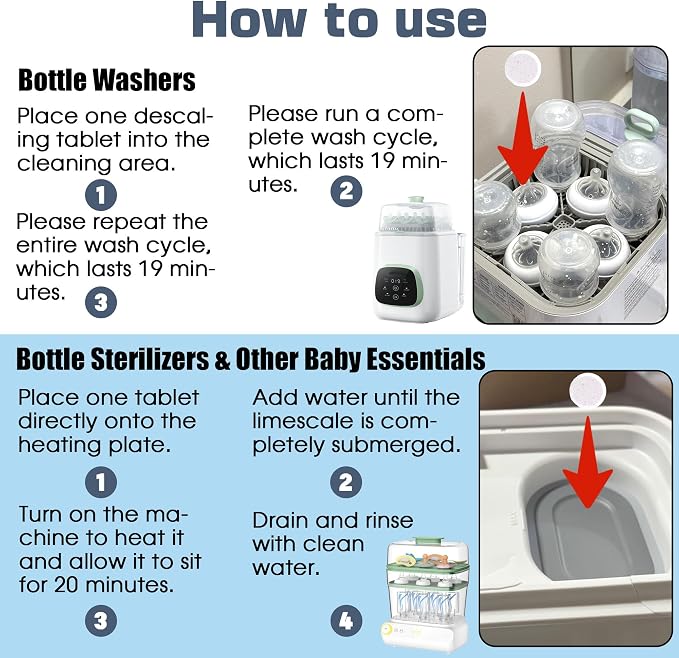 xcivi 40 Count Descaling Tablets for Momcozy, Baby Brezza Bottle Washer | Compatible with Momcozy/Baby/Brezza/GROWNSY Bottle Washer, Descaling Tablets for Milk & Limescale Removal, Natural Non-toxic