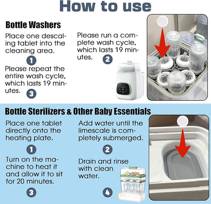 xcivi 40 Count Descaling Tablets for Momcozy, Baby Brezza Bottle Washer | Compatible with Momcozy/Baby/Brezza/GROWNSY Bottle Washer, Descaling Tablets for Milk & Limescale Removal, Natural Non-toxic