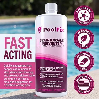 Stain & Scale Preventer – 1 Quart | Professional Grade Metal Stain & Scale Control for Pools & Spas | Protects Heaters, Pumps, Tile & Surfaces