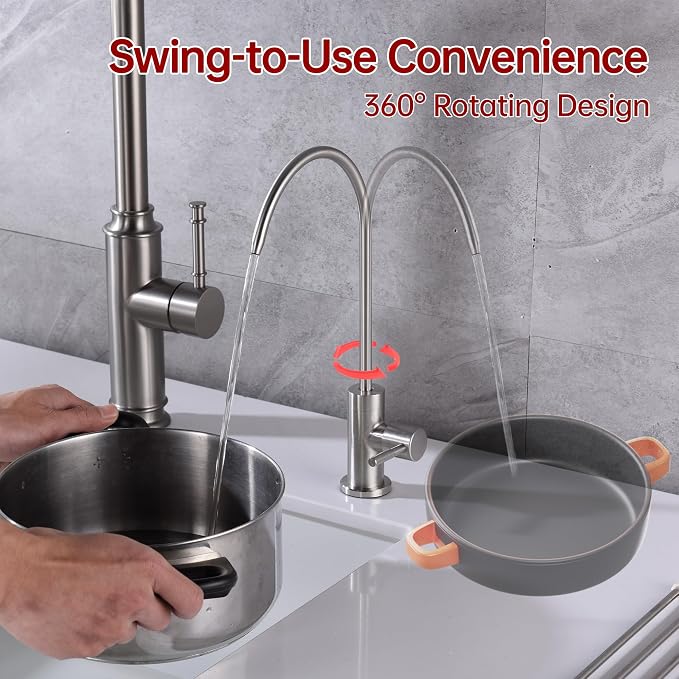 SUMERAIN Drinking Water Faucet for Kitchen Sink, NSF Certification | Brushed Nickel, Lead-Free, SUS304 Stainless Steel, Water Filter Faucet for Reverse Osmosis or Water Filtration System