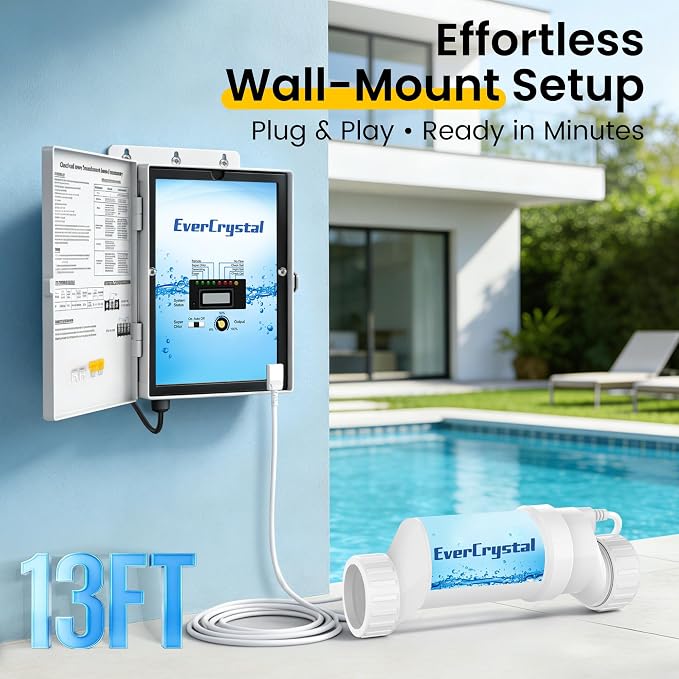 Smart Salt Water Pool Chlorinator System for In-Ground Pools Up to 25,000 Gallons, Digital Salt Display, Salt Chlorine Generator with Self-Cleaning, 1 Year Warranty, White