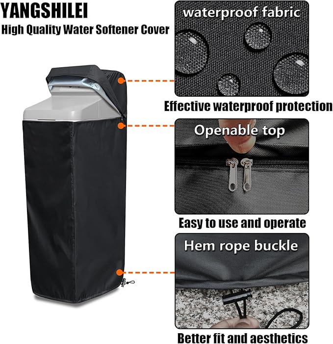 Water Softener Cover for WHES30E/WHES40E Grain Softener, Openable top Easy to use Removal-free installation for UV Dust protection of Water Softener Housings Outdoor or indoor (Black)