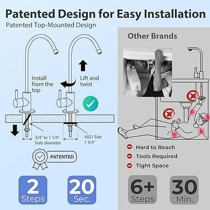 iSpring CUA4-BLK 0.01 Micron Ultra Filtration Under Sink Water Filter System, High Capacity Tankless 4-Stage Ultrafiltration Water Filter, Removes 99.99% Contaminants, Quick Filter Change with Faucet