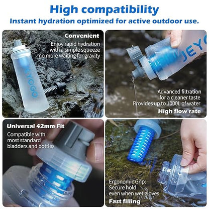 1L Collapsible Water Filter Bottle, 0.1 Micron Hollow Fiber Water Filter Bag, BPA-Free Filtration Bladder for Hiking, Backpacking, Camping, Cycling & Emergency Survival(Arctic White, 1L)