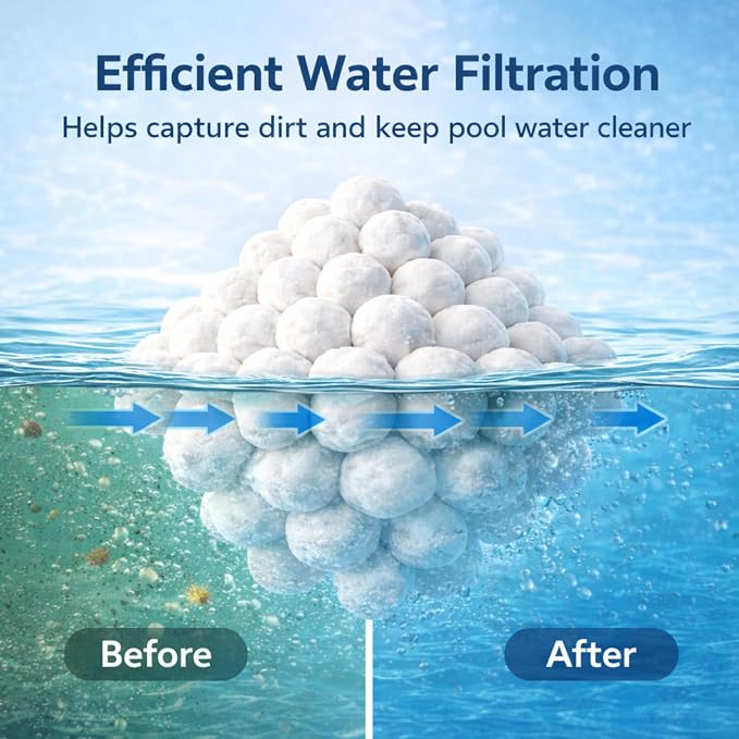 4 lbs Pool Filter Balls for Sand Filter, Efficient Lightweight Sand Replacement with Laundry Bag, Reusable Filter Media for Swimming Pool Pumps | Lightweight Sand Replacement with Laundry Bag for Swimming Pool Sand Filter Pumps