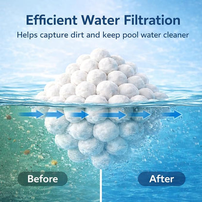 4 lbs Pool Filter Balls for Sand Filter, Efficient Lightweight Sand Replacement with Laundry Bag, Reusable Filter Media for Swimming Pool Pumps | Lightweight Sand Replacement with Laundry Bag for Swimming Pool Sand Filter Pumps