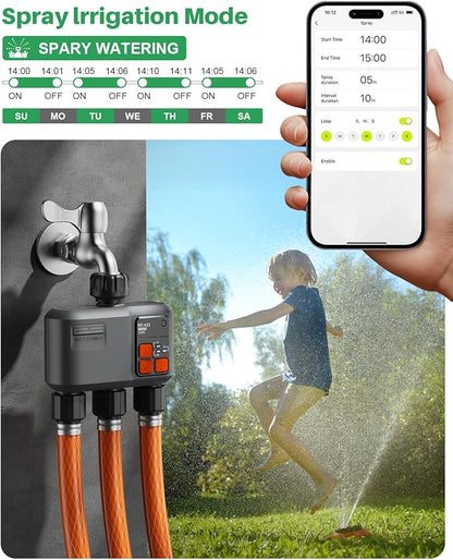 WiFi Sprinkler Timer 3 Zone with 984 FT Range, 3 Outlet Smart Water Timer for Garden Hose with Strong Wall Penetration/Rain Delay/Alexa & Google Voice/App Control, Water Hose Timers for Garden & Lawn