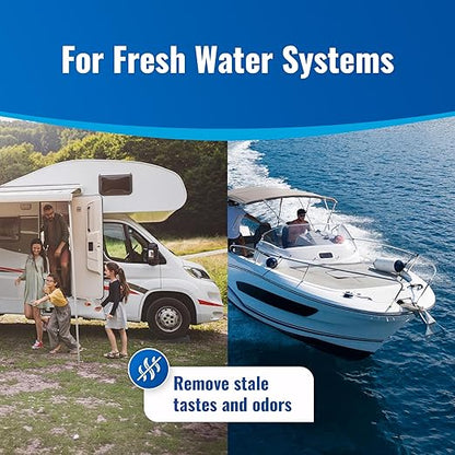 Drinking Water Essentials Kit - 100 Aquatabs Water Purification Tablets + 50 Chlorine Test Strips - for Boat and RV Tanks - By Aquamarine Water Solutions