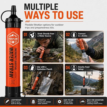 Straw, Lightweight, Reusable Survival Filtration Portable Gear Suitable Camping, Hiking, Travel, Biking, Survival Team Family Outing (2 Pcs)