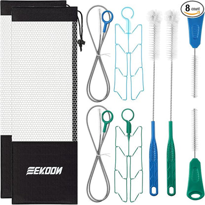 Feekoon Reservoirs Backpack Accessories Hydration Bladder Cleaning Kit with Flexible Long Brush for Hose, Small Bite Valve and Big Brush, Drying Collapsible Bladder Frame, Carrying Pouch